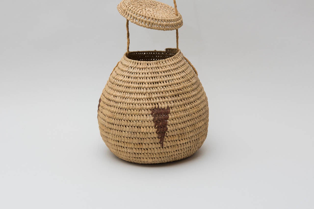 Rustic Vintage Lidded African Basket For Sale