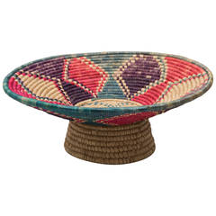 Colorful Vintage Footed African Basket or Centerpiece