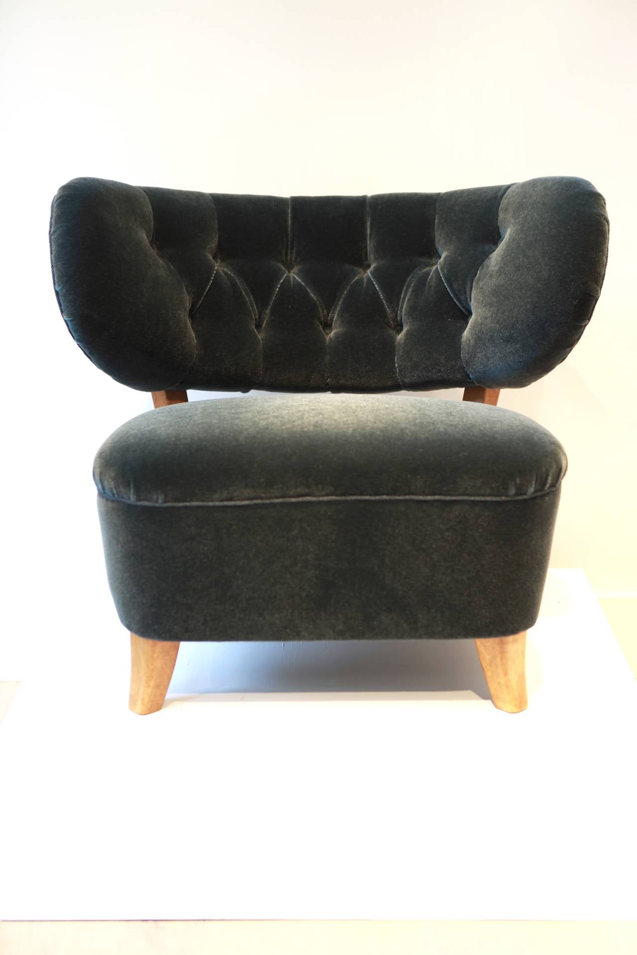 Otto Schulz easy chair, 
stained wood and grey mohair upholstery,
Sweden, 1930s.