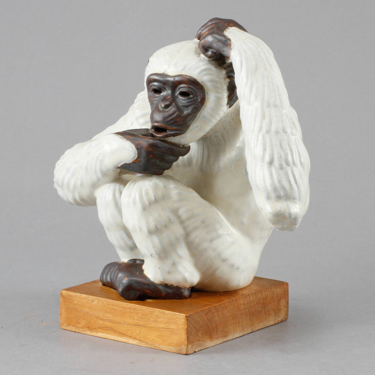 Gunnar Nylund, white and brown glazed chimp,
Sweden, 1960s.