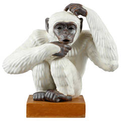 Gunnar Nylund, Chimp on Wooden Base, Rörstrand 500/21