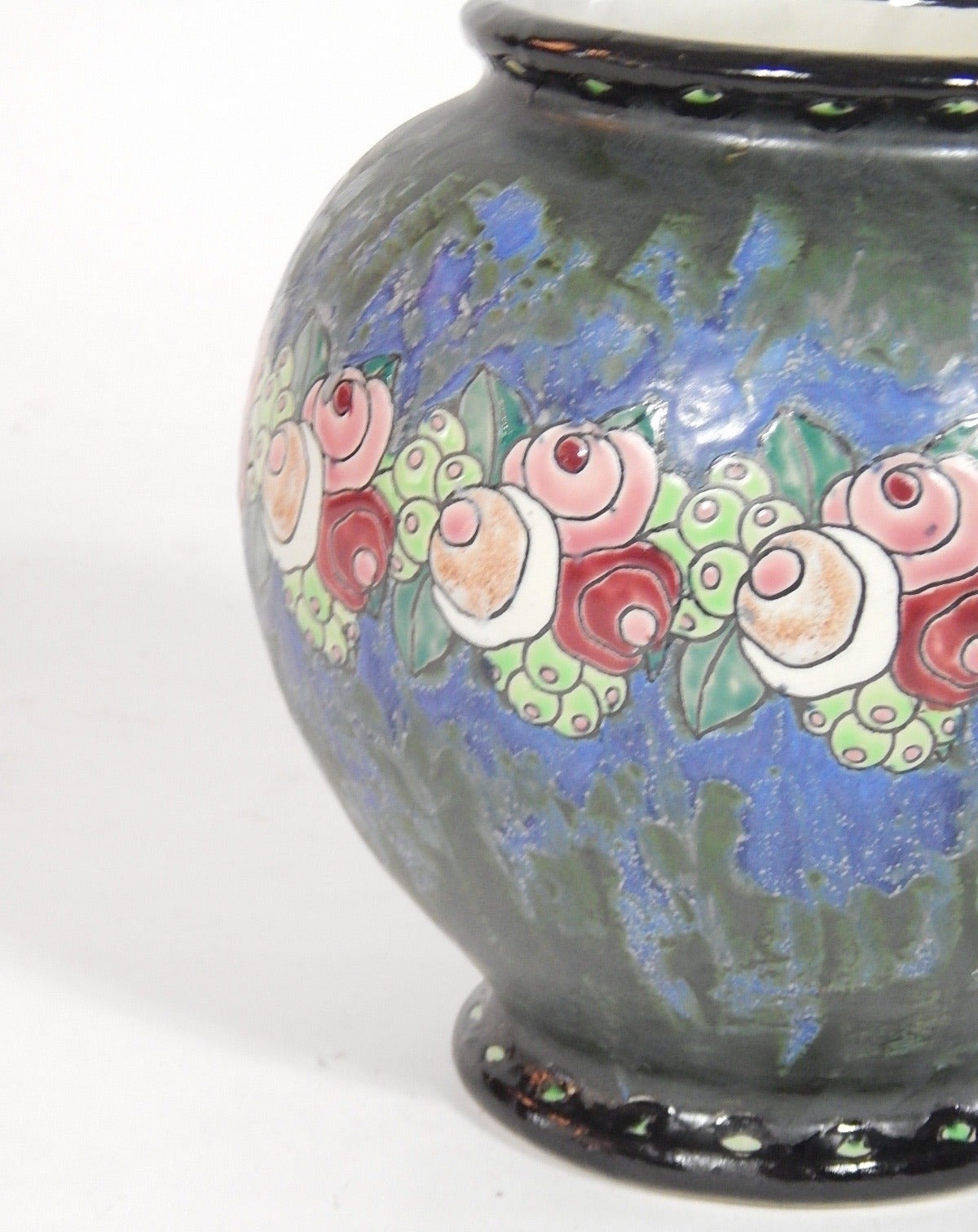 Gres Keramis vase with flower garland by Charles Catteau for Boch Freres, Belgium, 1920s. Exceptional large 10