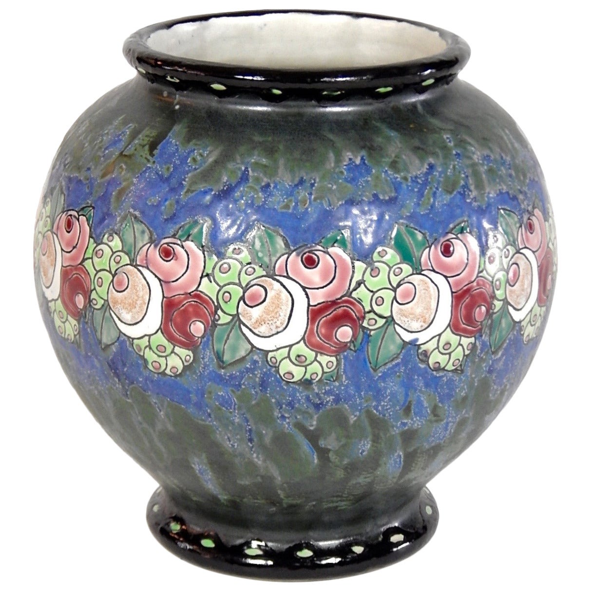 Large Belgian Gres Keramis Boch Freres Vase, 1920s