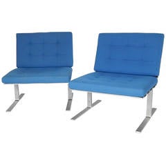 Mid Century Flatbar Steel and Rubber Strap Lounge Chairs