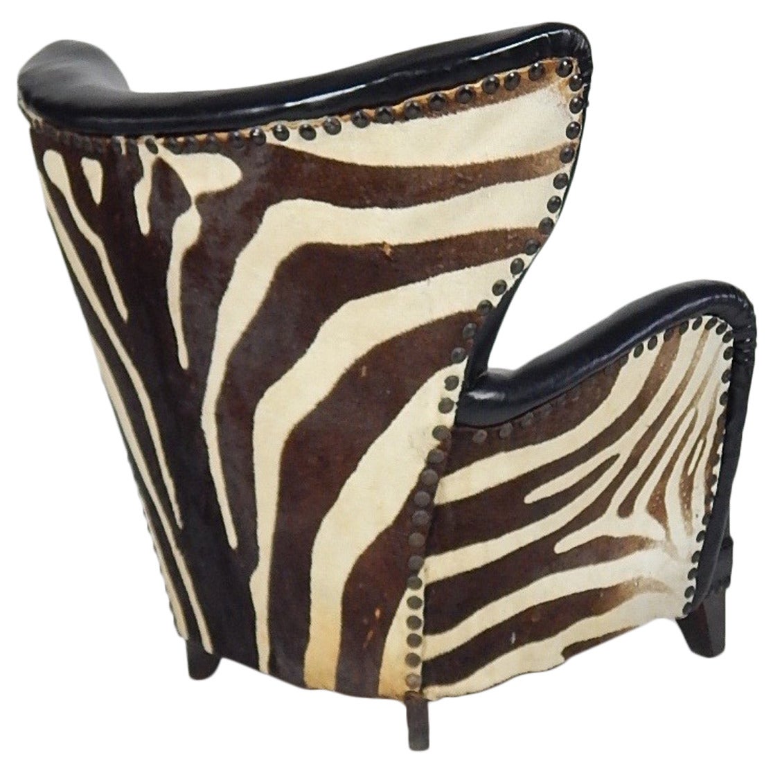 Danish Winged Club Chair with Vintage Zebra Skin, circa 1950