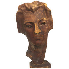 Signed Carved Wood Bust by Seth Hirsch, circa 1950
