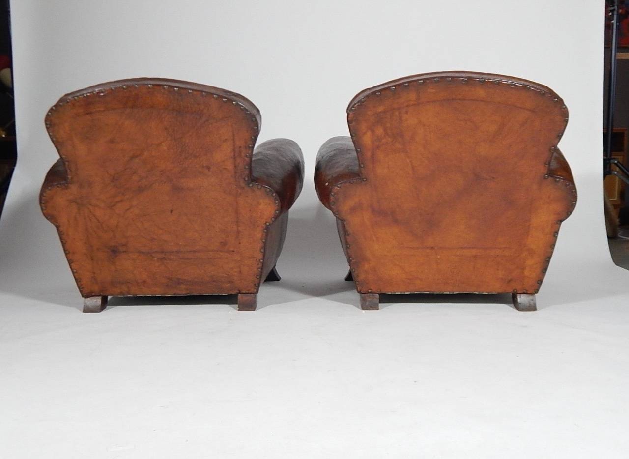 Mid-20th Century Pair of French Art Deco Leather Club Chairs, circa 1930
