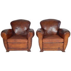 Pair of French Art Deco Leather Club Chairs, circa 1930