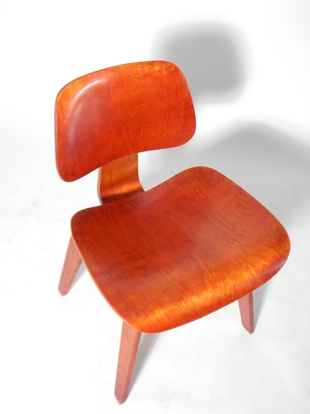 Mid-Century Modern Charles and Ray Eames DCW in Red Aniline, 1950s
