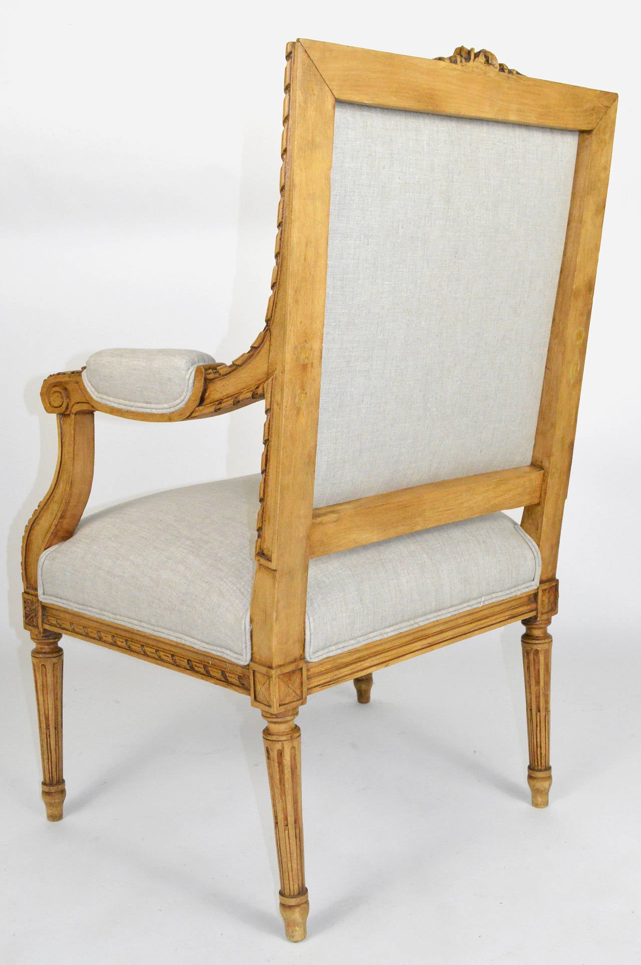 Pair of Carved Louis XVI Style French Armchairs For Sale 4