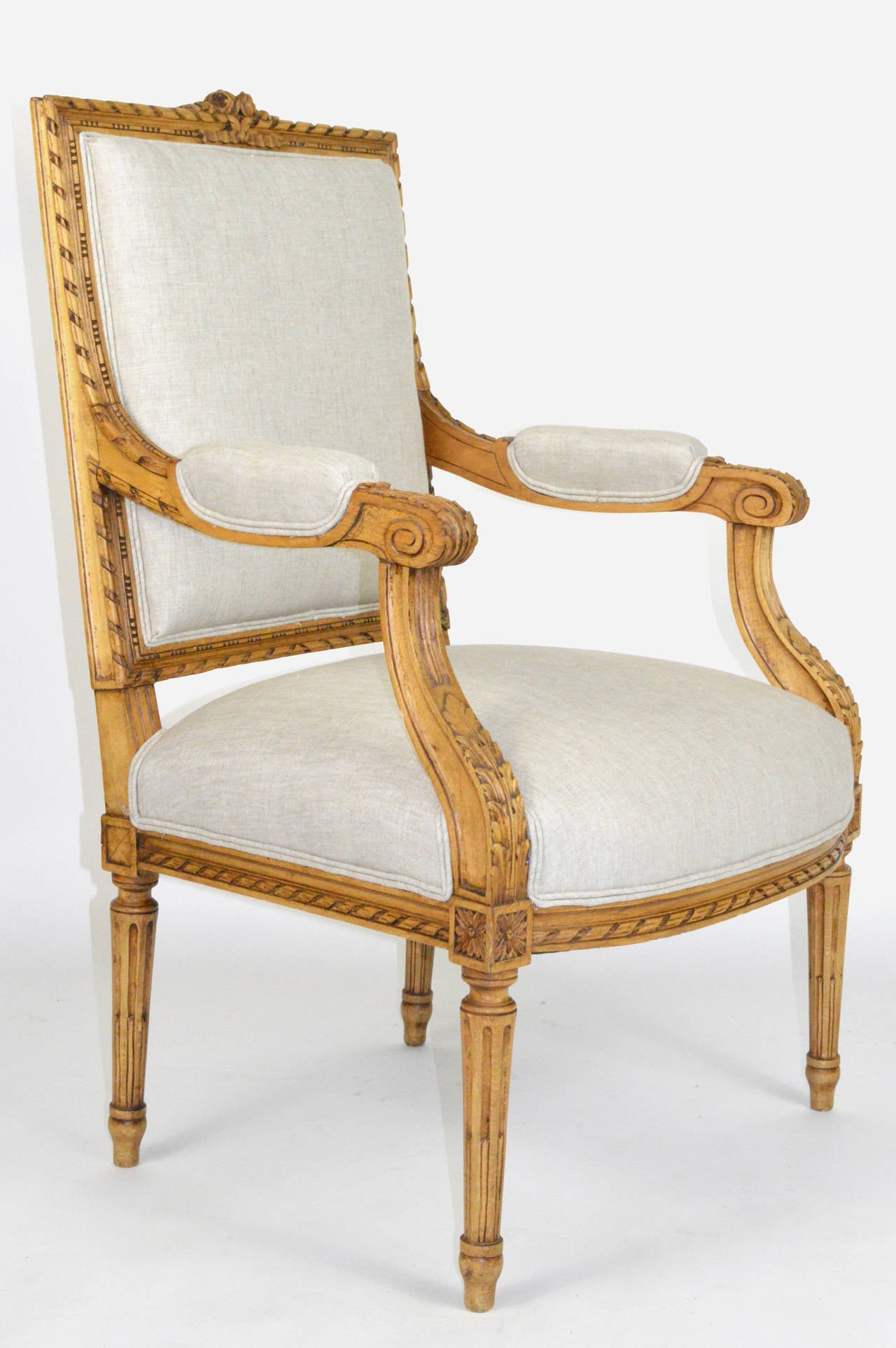 Pair of Carved Louis XVI Style French Armchairs In Good Condition For Sale In Atlanta, GA
