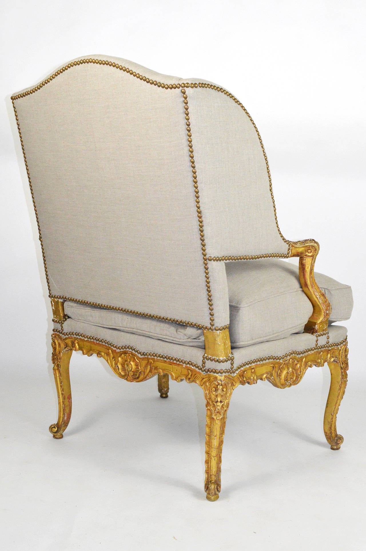 French Louis XV Style Giltwood Fauteuil Wing Chair 2