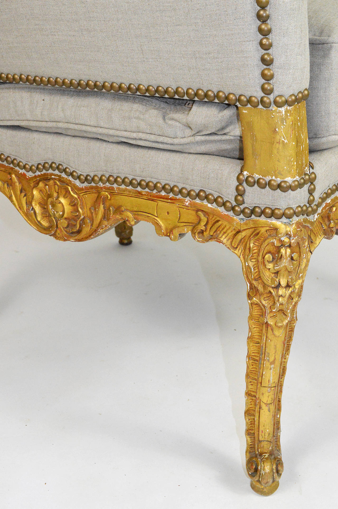 19th Century French Louis XV Style Giltwood Fauteuil Wing Chair