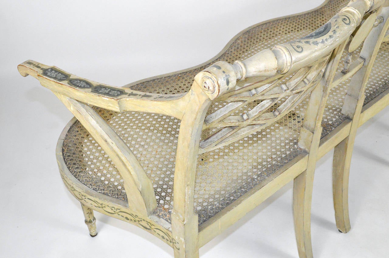 Neoclassical Style Three-Seat Painted Settee, 19th Century For Sale 5
