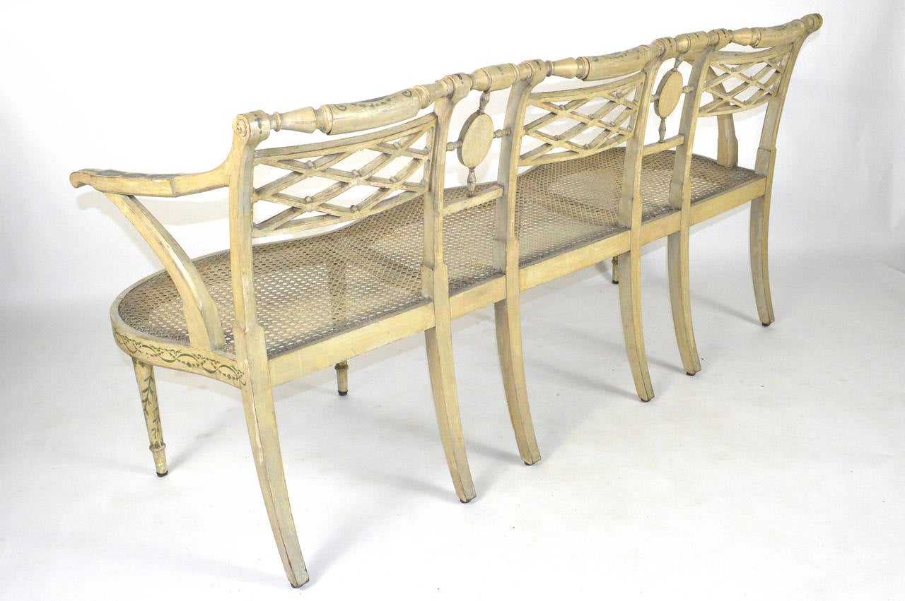 French Neoclassical Style Three-Seat Painted Settee, 19th Century For Sale