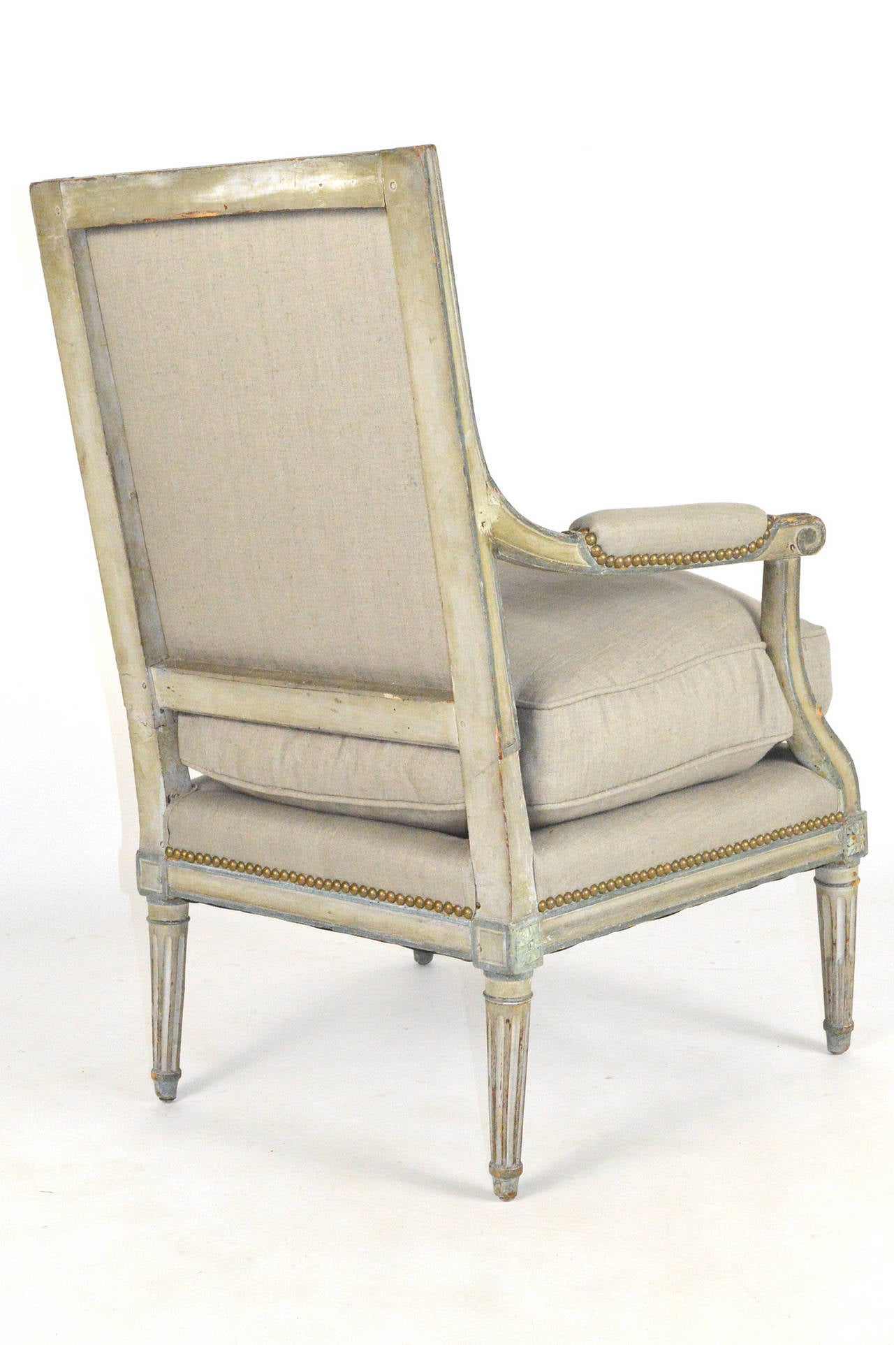 Upholstery Pair of 18th Century French Louis XVI Painted Bergères For Sale