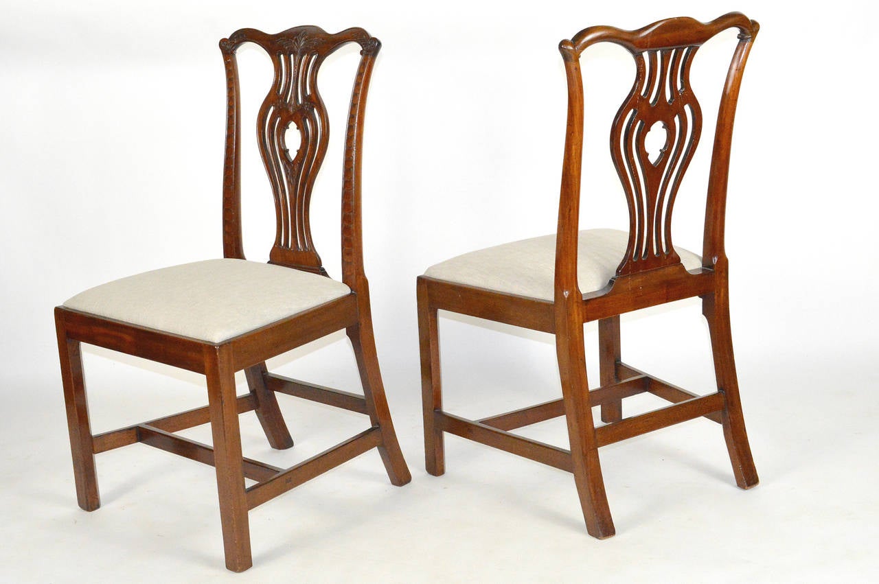 19th Century Set of Six English Chippendale Style Carved Mahogany Side Chairs For Sale