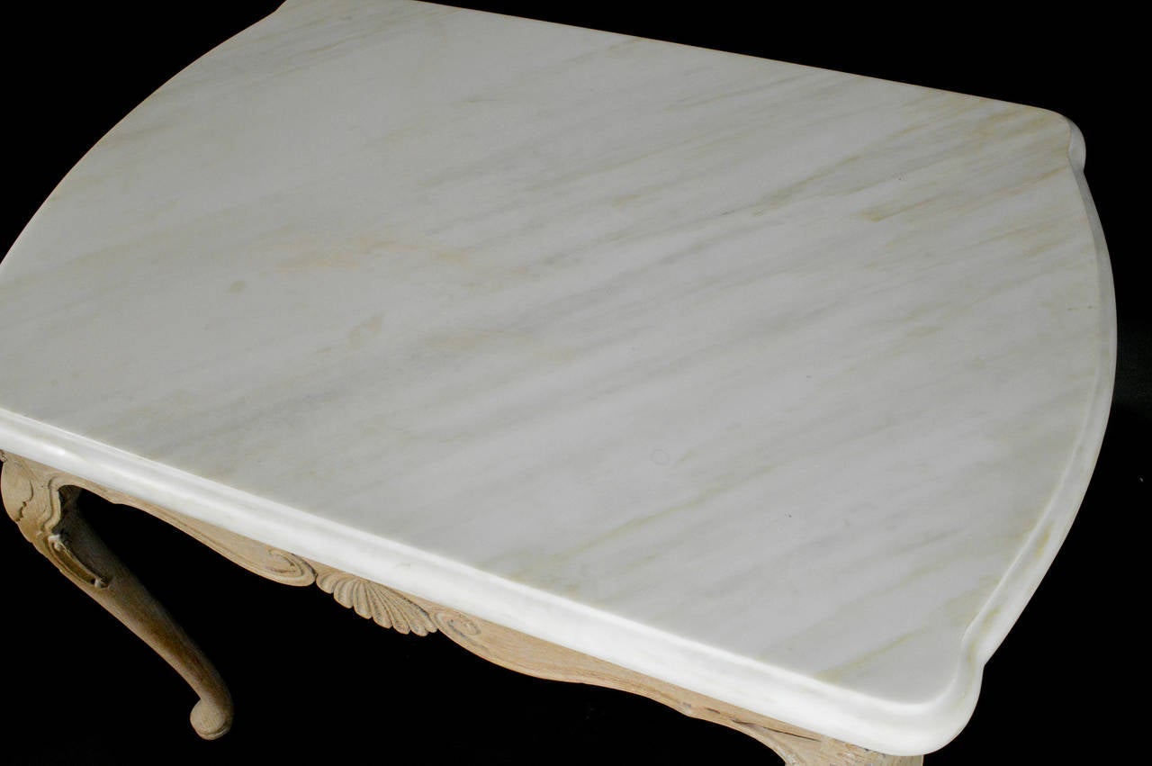 English Limed Oak Marble-Top Side Table