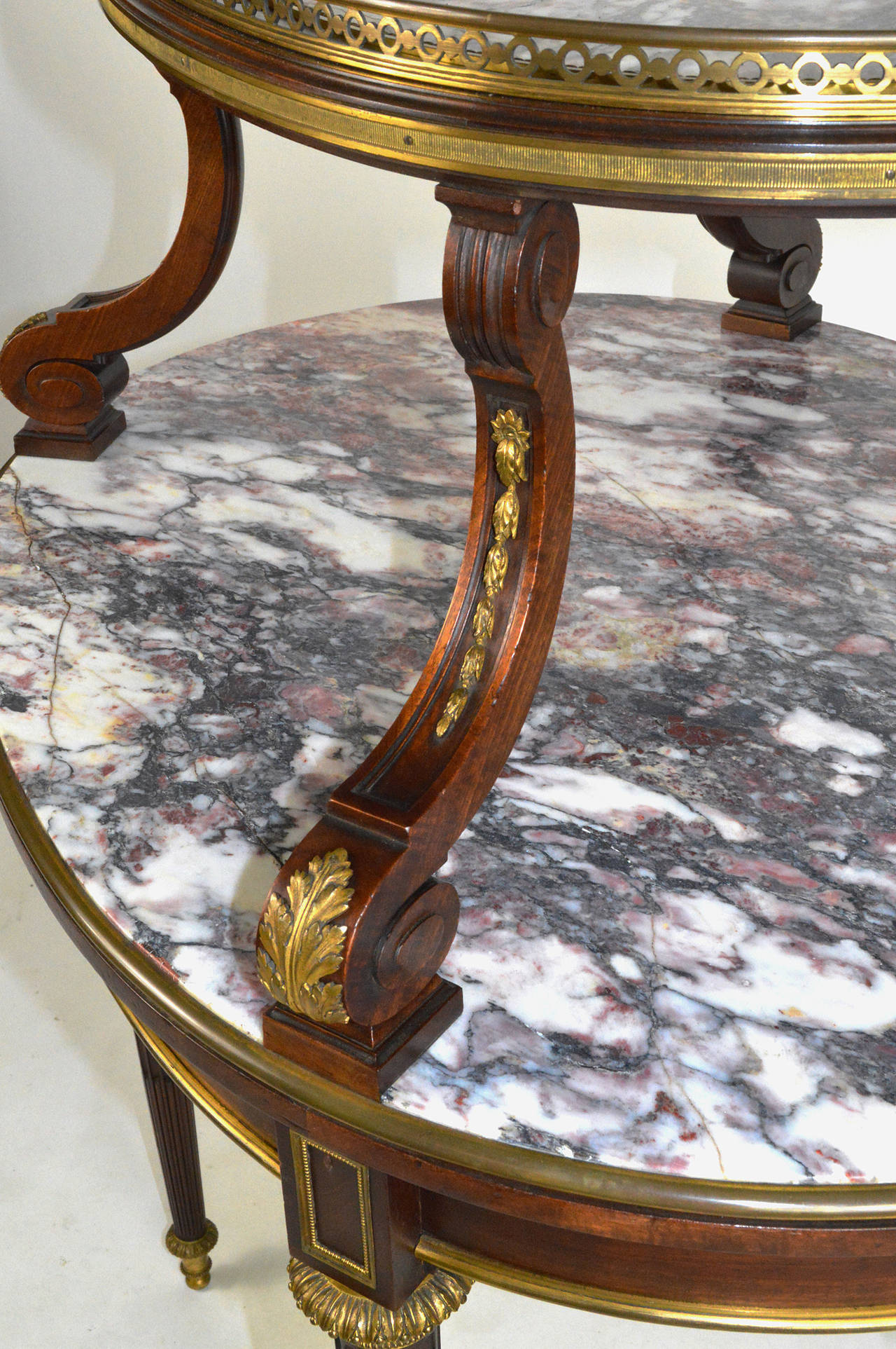 19th Century French Louis XVI Style Gilt Bronze Mounted Two Tier Marble Pastry Table For Sale