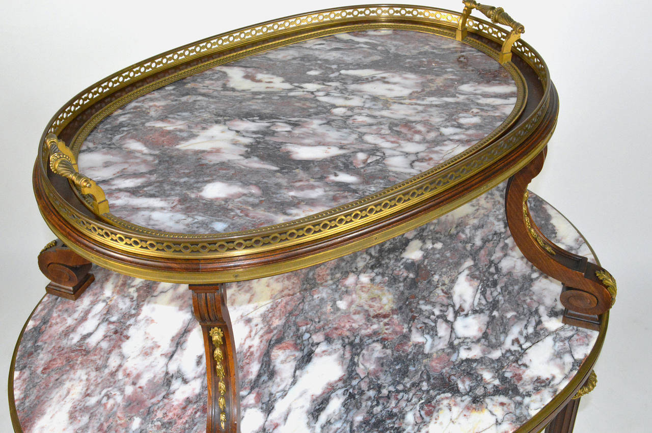 French Louis XVI Style Gilt Bronze Mounted Two Tier Marble Pastry Table For Sale 1