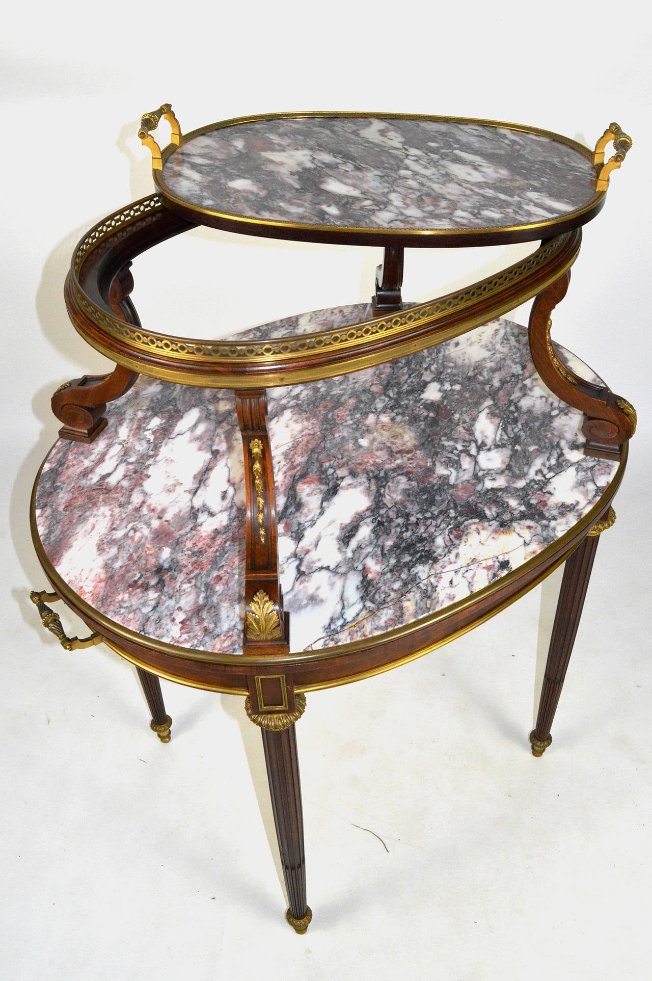 French Louis XVI Style Gilt Bronze Mounted Two Tier Marble Pastry Table In Good Condition For Sale In Atlanta, GA