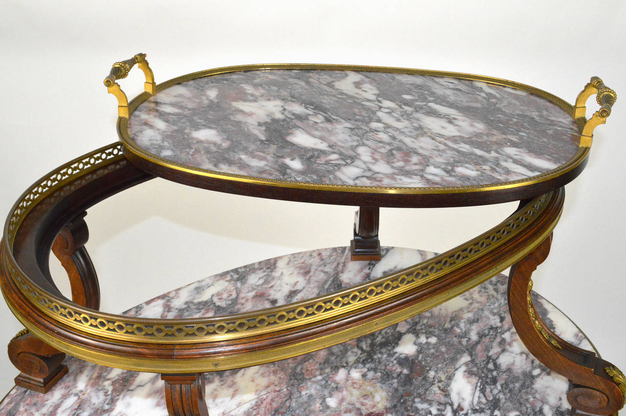 French Louis XVI Style Gilt Bronze Mounted Two Tier Marble Pastry Table For Sale 4