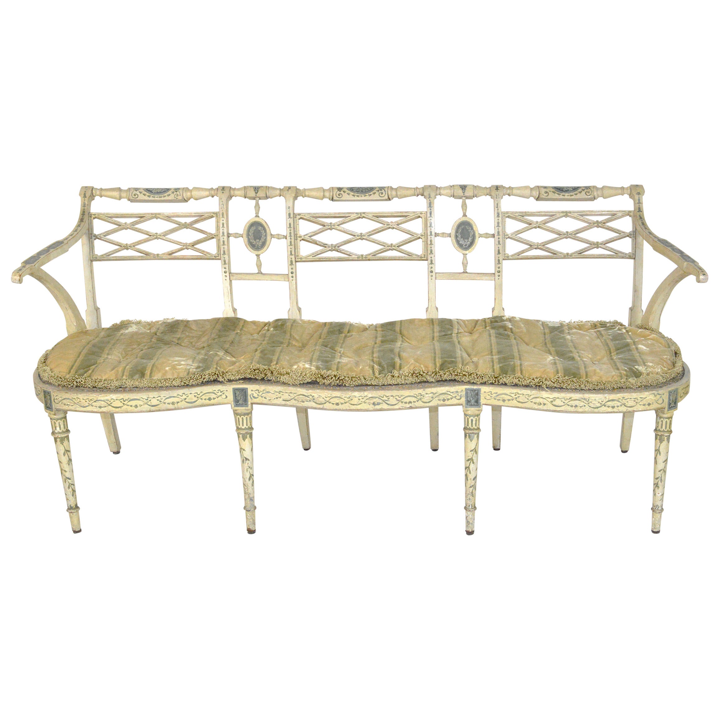 Neoclassical Style Three-Seat Painted Settee, 19th Century For Sale