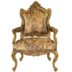 Baroque Style Carved Bleached Wood Large-Scale Armchair