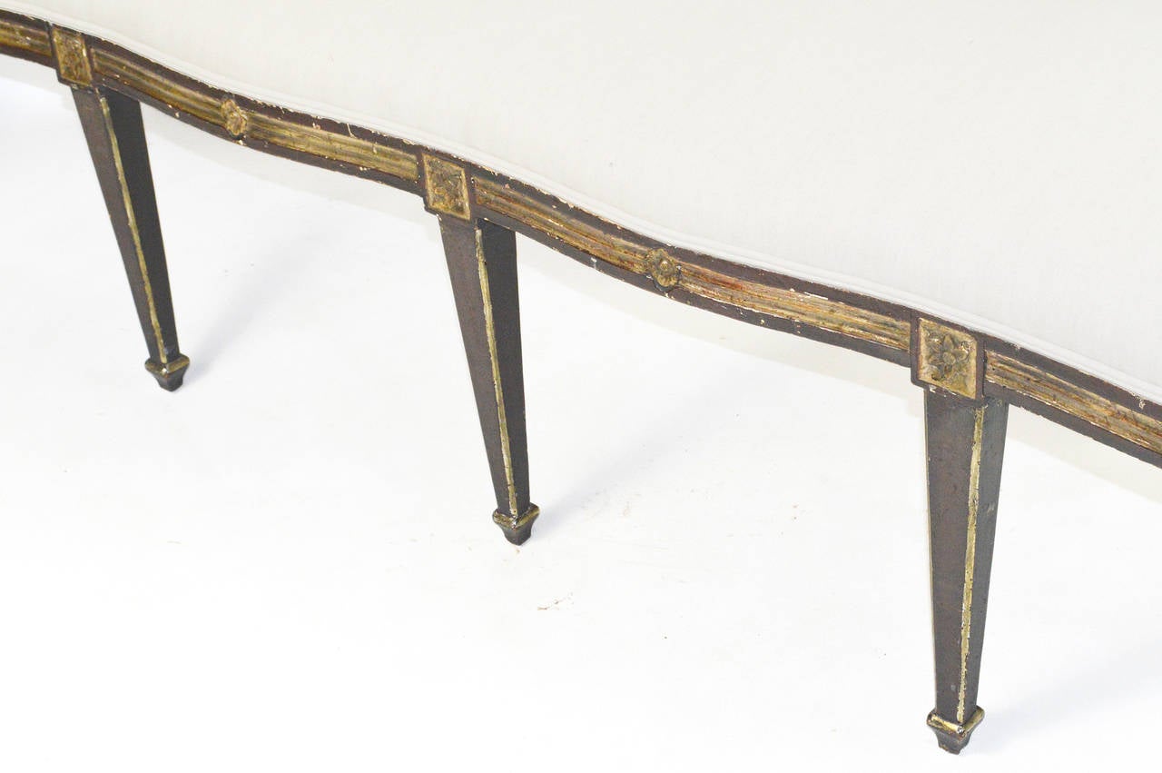 19th Century Italian Neoclassical Style Black Painted and Parcel-Gilt Bench For Sale 6