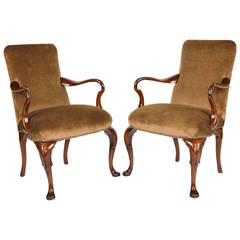 Pair of George II Style Walnut Armchairs