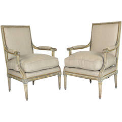 Pair of 18th Century French Louis XVI Painted Bergères