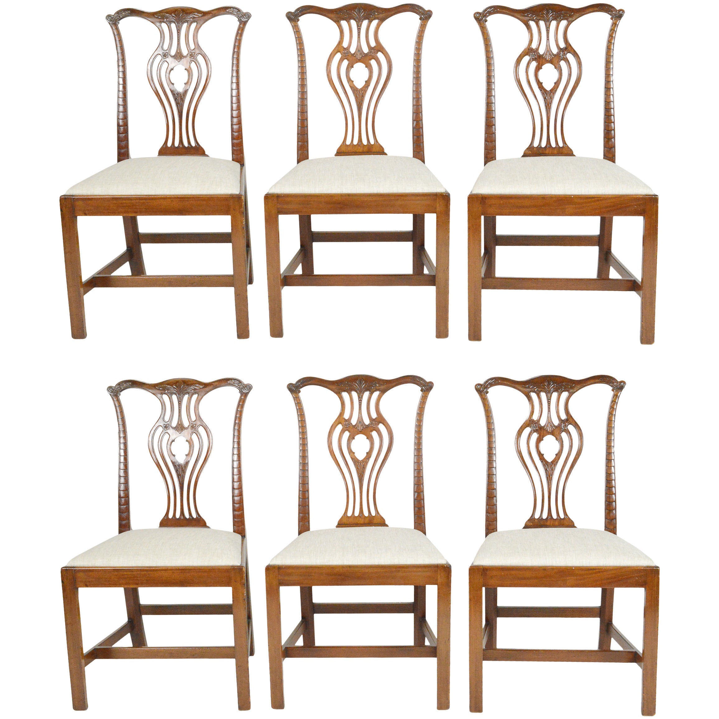Set of Six English Chippendale Style Carved Mahogany Side Chairs For Sale