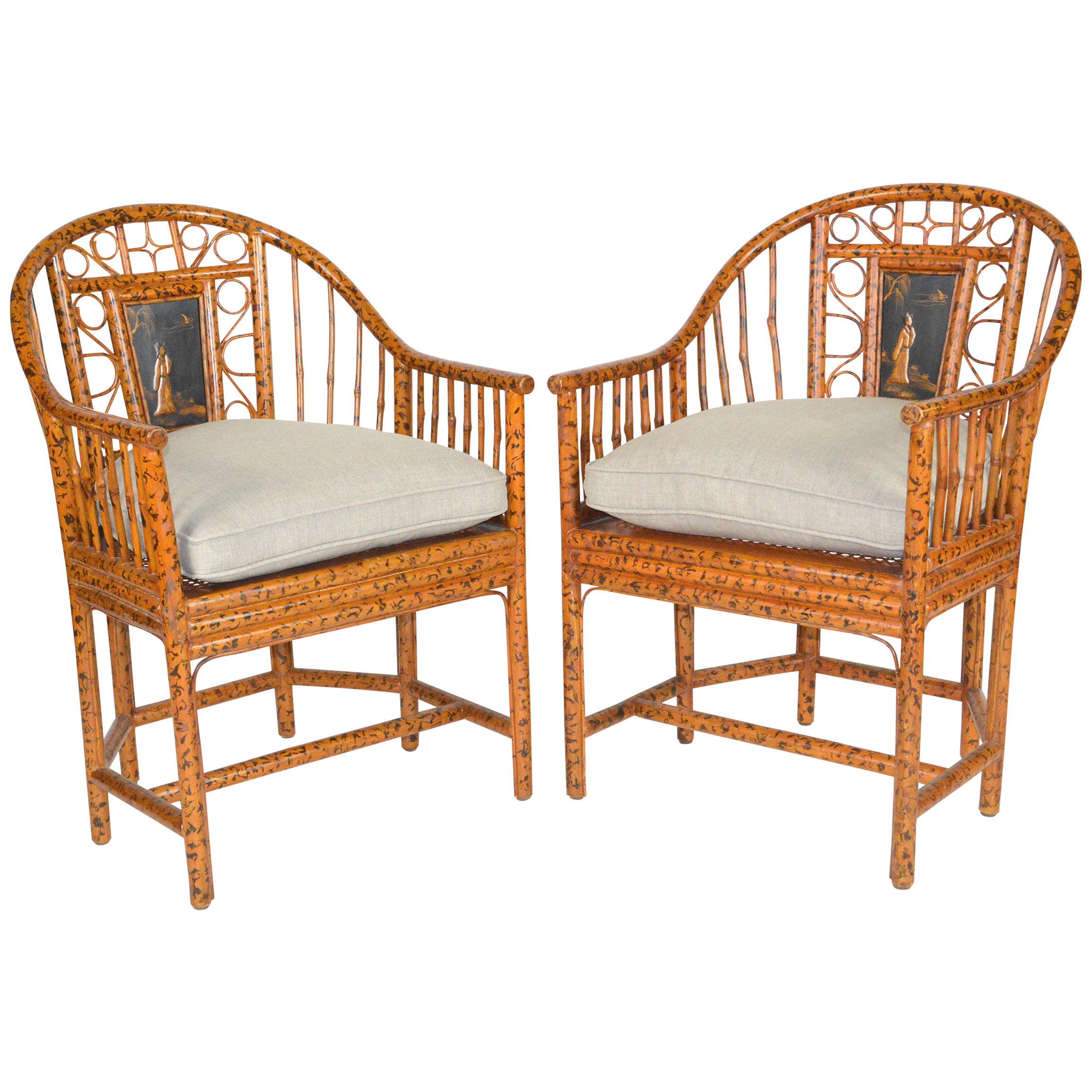 Pair of Bamboo Chinese Export Style Brighton Pavillion Chairs