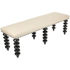 Regency Style Turned Leg Upholstered Bench