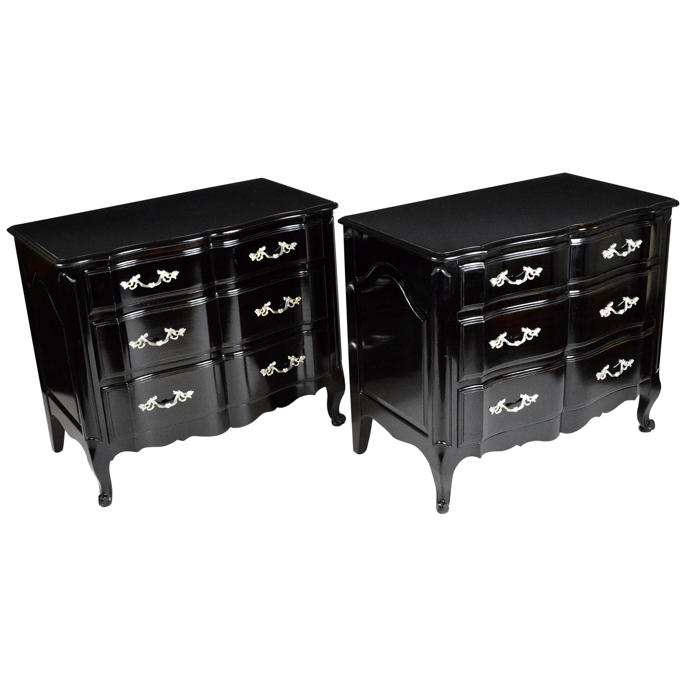 Pair of Black Lacquered Mid-20th Century Chests For Sale