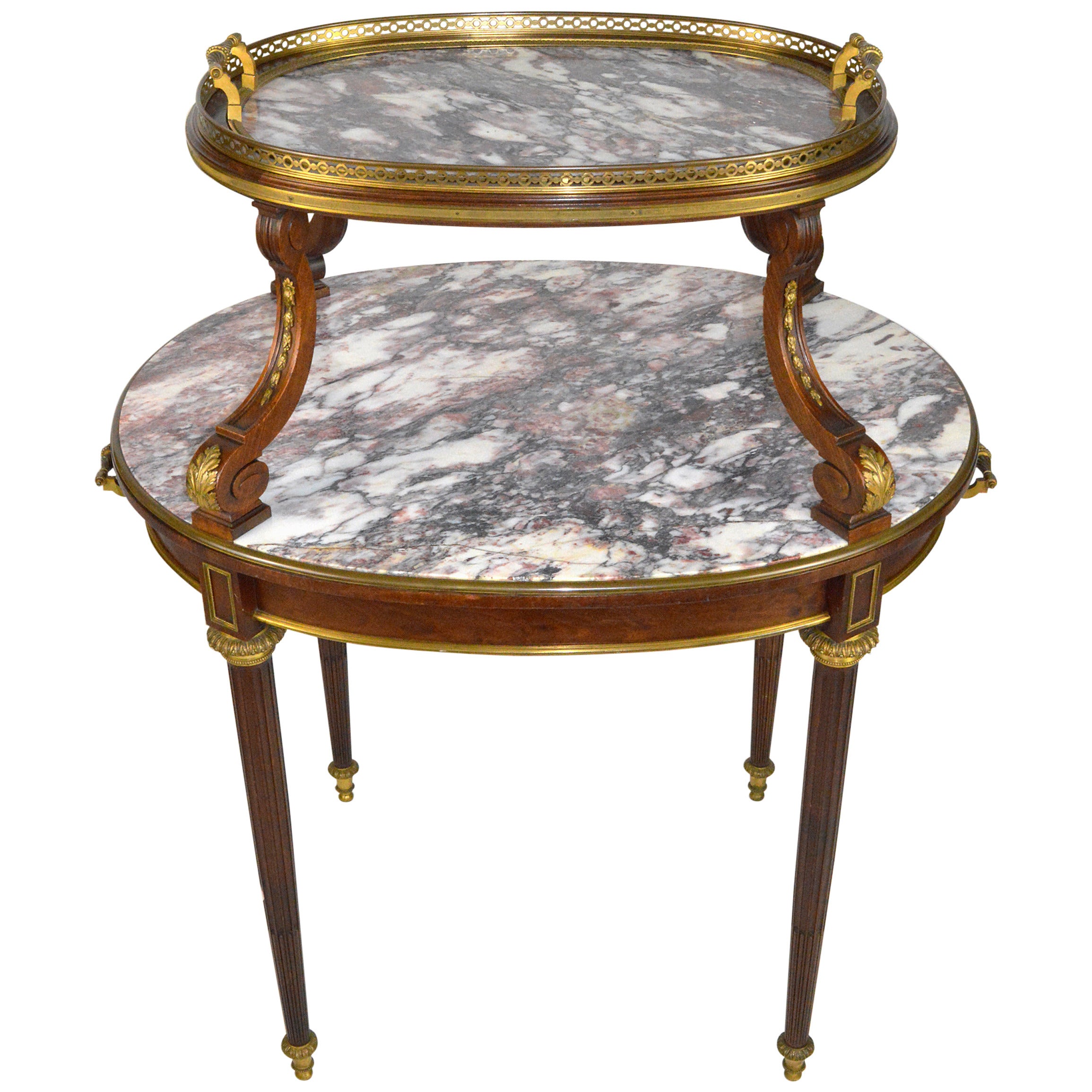 French Louis XVI Style Gilt Bronze Mounted Two Tier Marble Pastry Table For Sale
