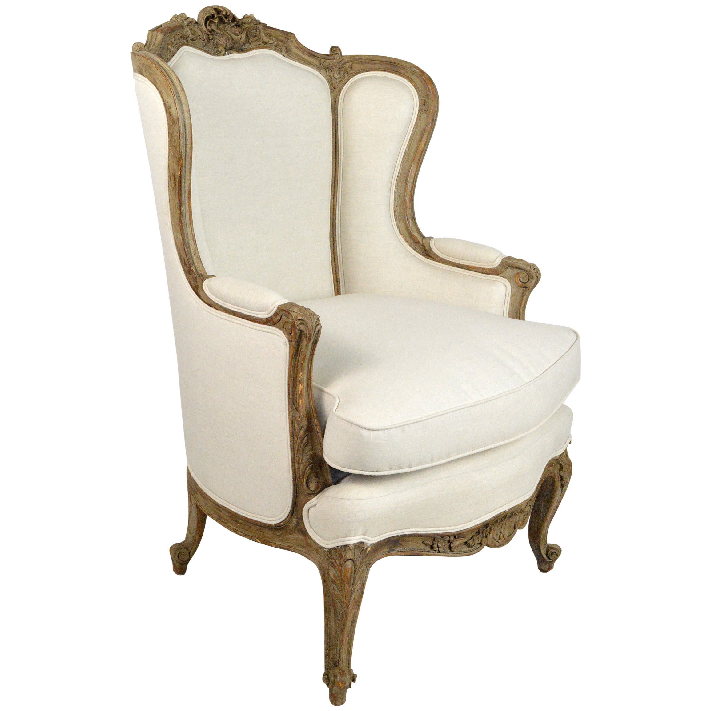 Early 20th Century French Louis XV Style Painted Wingback Armchair For Sale