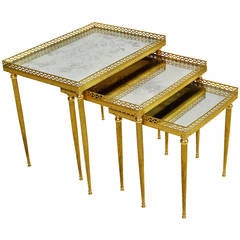 Fine Set of French Gilt Bronze Mirrored-Top Nesting Tables