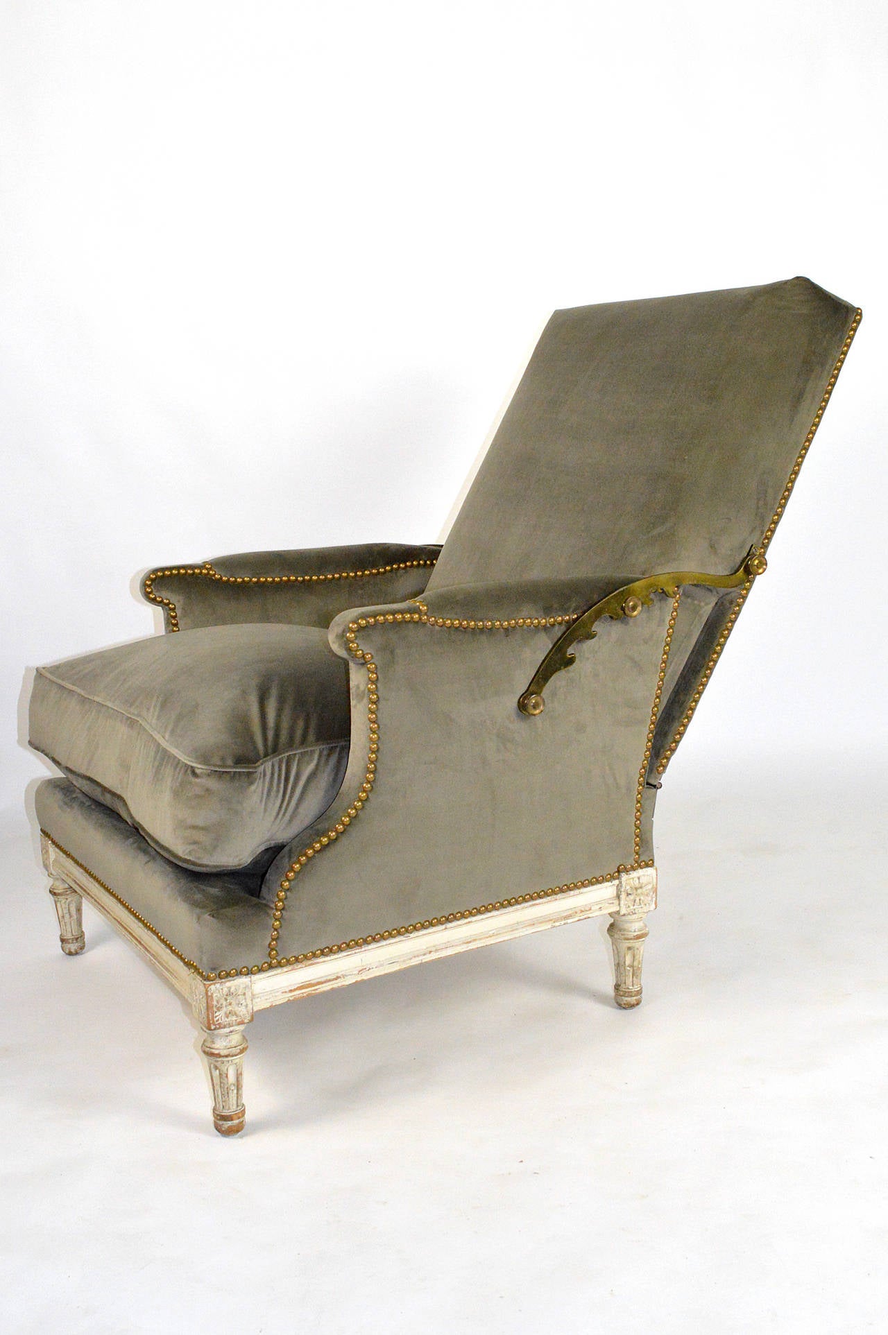 Upholstery 19th Century French Louis XVI Ratchet Reclinable Armchair For Sale