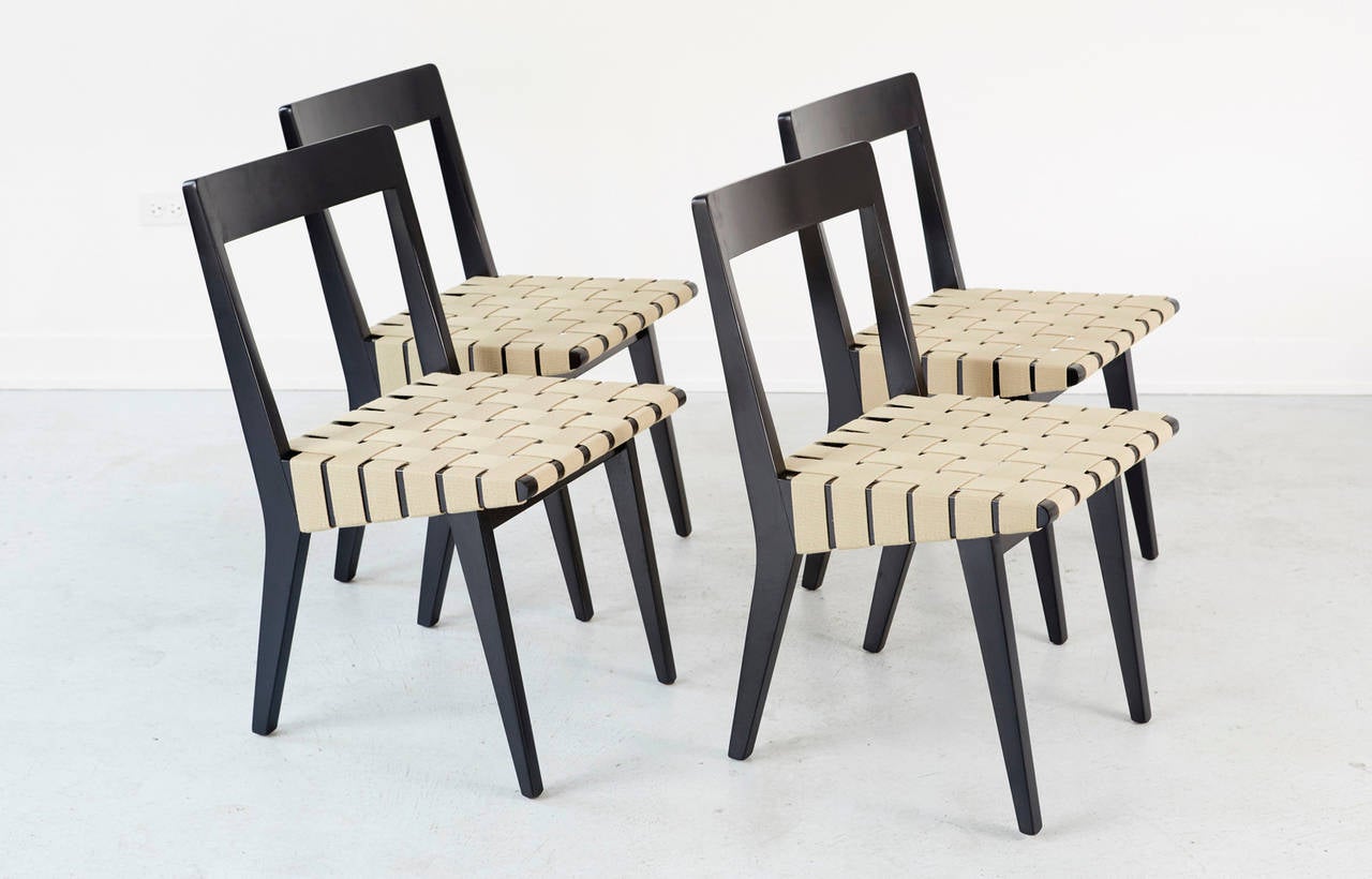 Jens Risom for Knoll dining chairs. Model 666. Refinished birchwood with new cotton webbing.