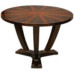 Art Deco French Round Side Table in Walnut