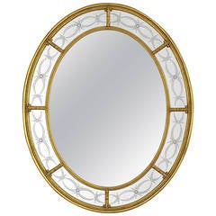 Adam Style Oval Mirror, 22-Karat Gold with Engraved Panels