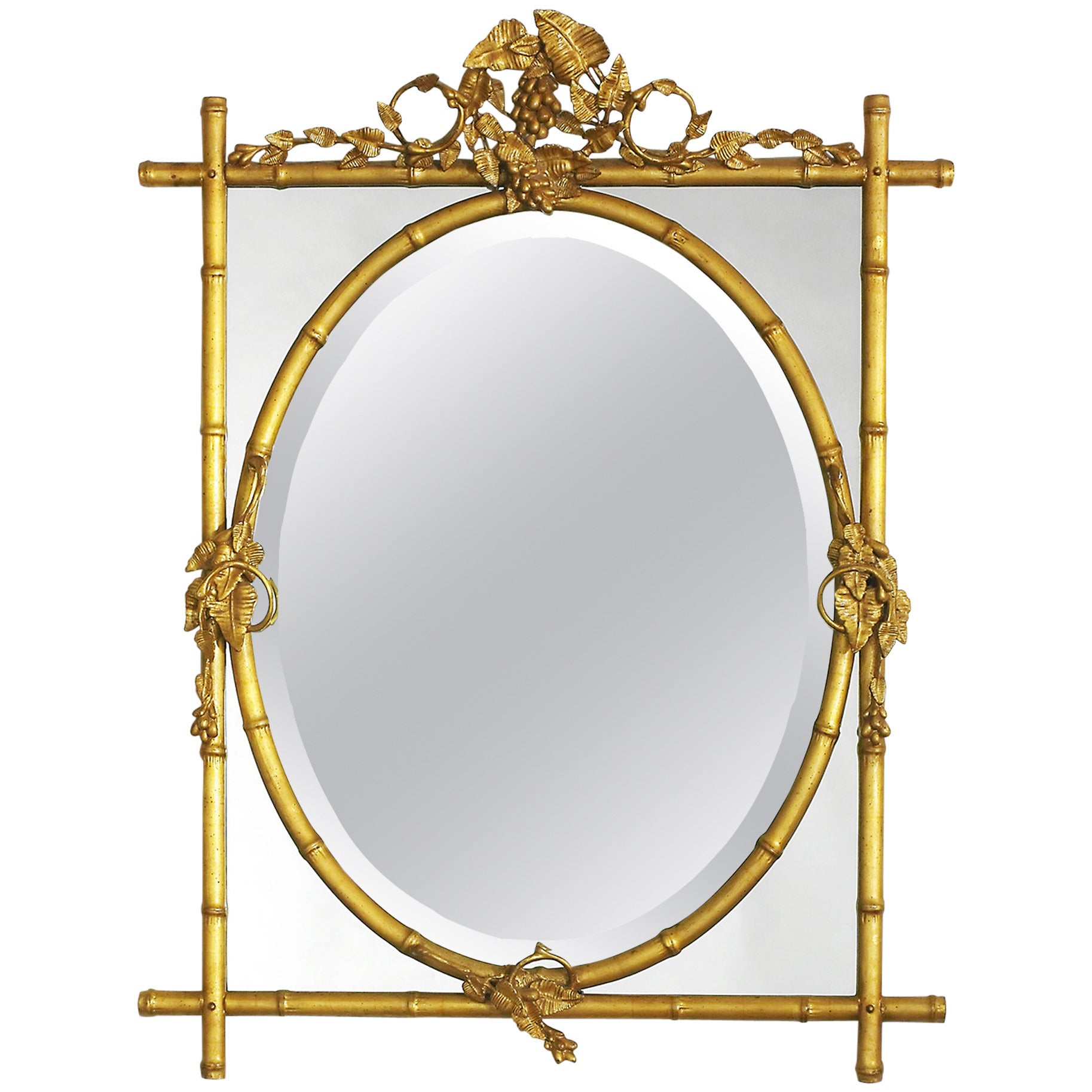 Miroir central ovale en bambou doré