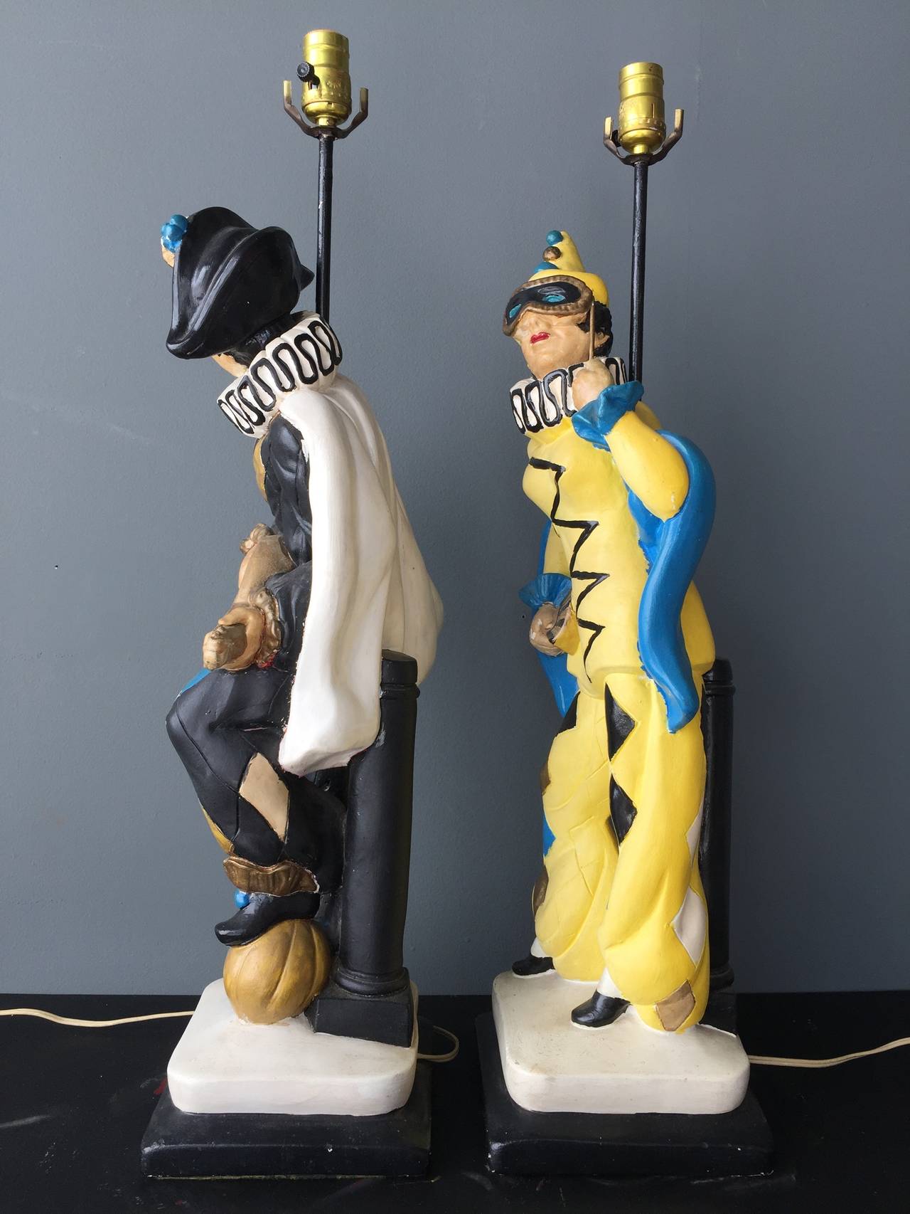 American Pair of Mid Century Jester Form Harlequin Style Saltimbanque Lamps