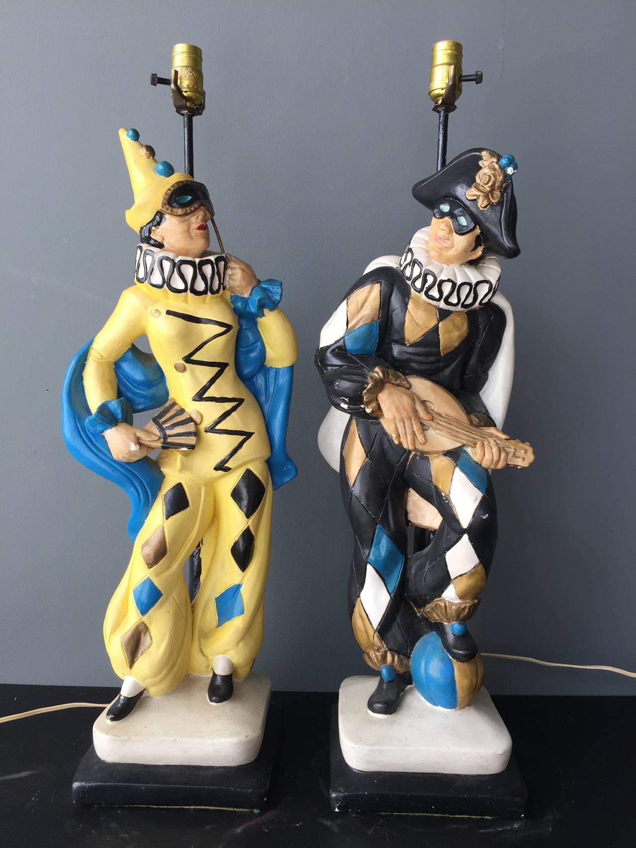 20th Century Pair of Mid Century Jester Form Harlequin Style Saltimbanque Lamps