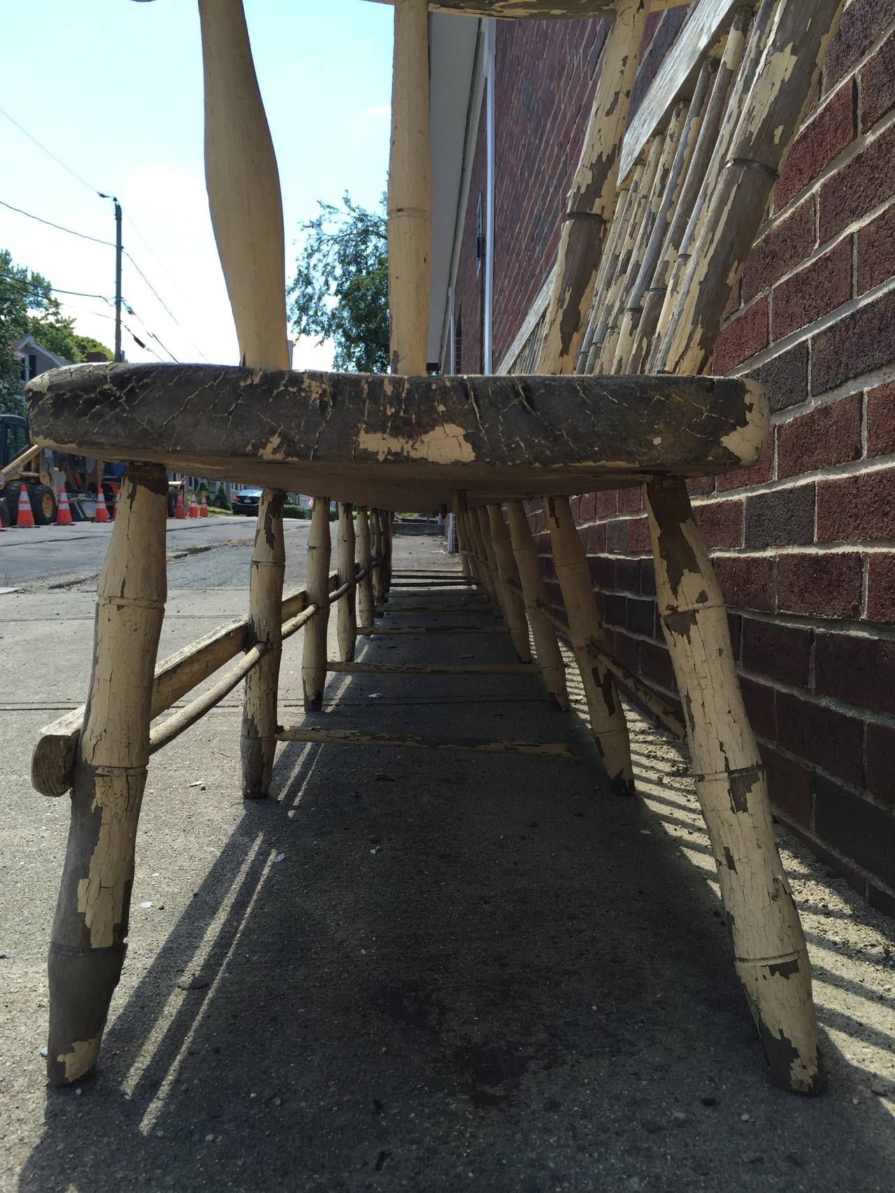 Painted Monumental Deacons Train Station Spindle Back Bench