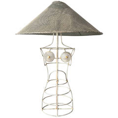 Wire Form Brazed Female Mannequin Table Lamp with Perforated Conical Shade