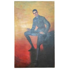 Antique Monumental WWI Russian Artist French Painting American Aviator Portrait