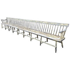 Antique Monumental Deacons Train Station Spindle Back Bench