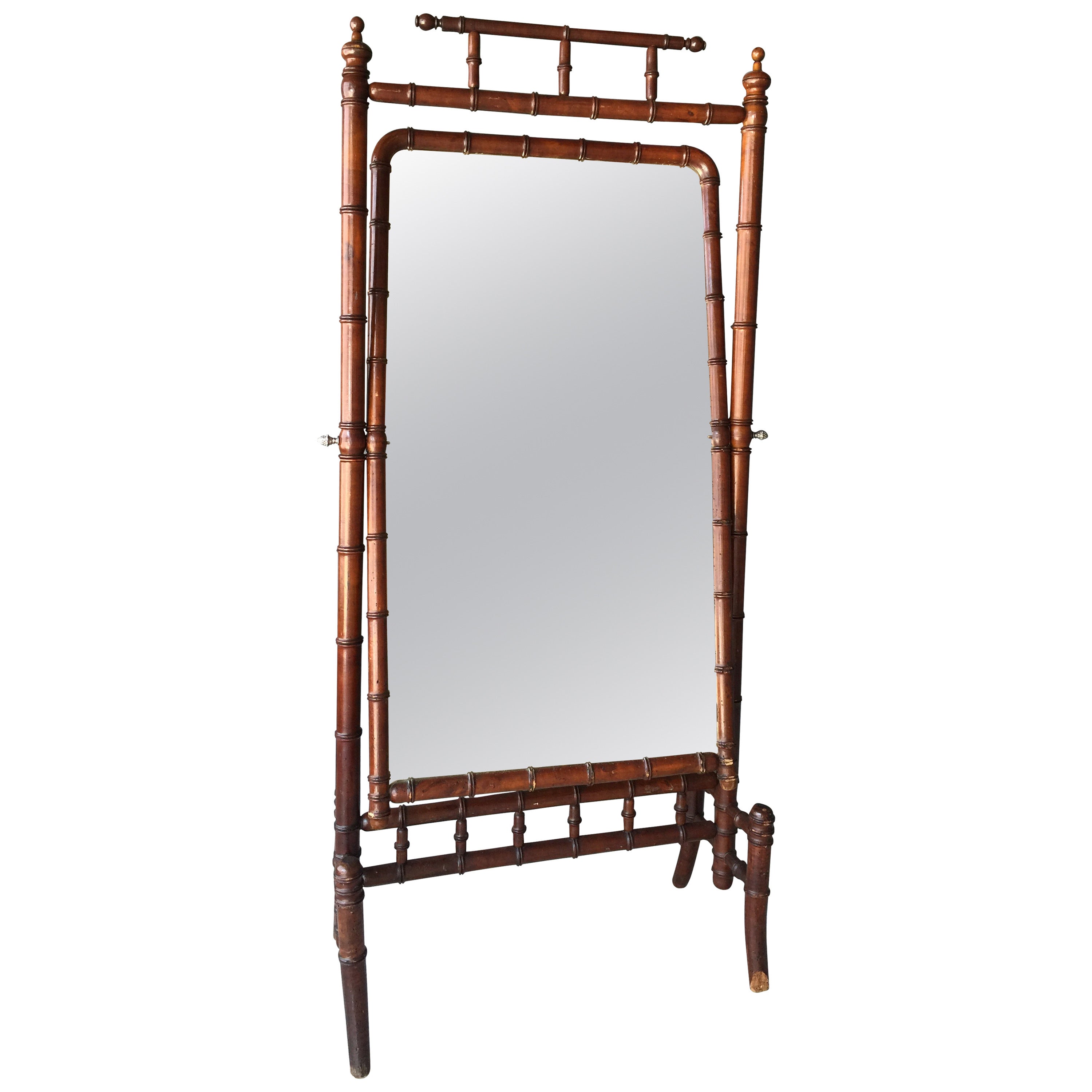 Mid-19th Century Regency Faux Bamboo Cheval Floor Mirror